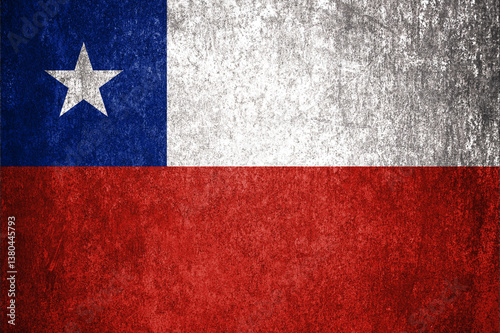 Chile state flag on a metal surface. Dirty grunge Chile flag.