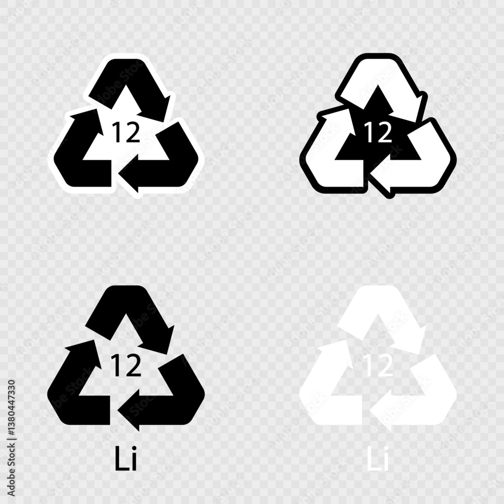 Obraz premium Battery recycling symbol 12 Li set.