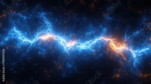Electric Blue Lightning Burst with Plasma in Dark Cosmic Background