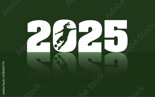 Fútbol femenino 2023 como gráfico vectorial. La imagen del símbolo muestra el año, una jugadora de fútbol femenino y una sombra.