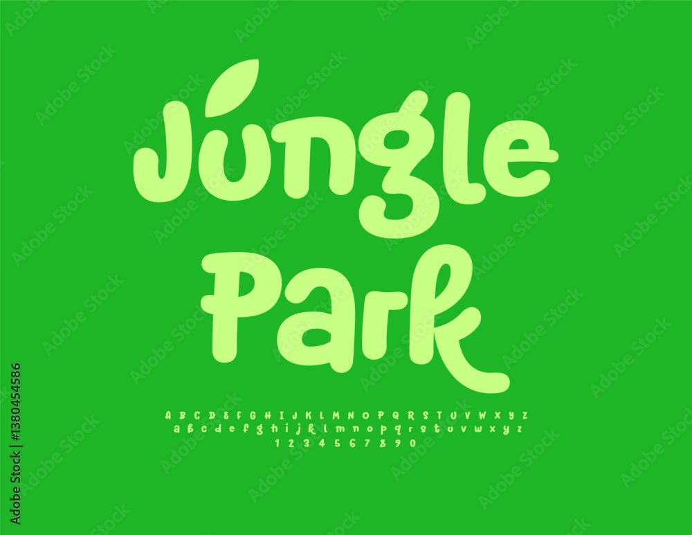 Vector Artistic poster Jungle Park. Decorative Green Font. Creative Alphabet Letters and Numbers set Vector Artistic poster Jungle Park. Decorative Green Font. Creative Alphabet Letters and Numbers set