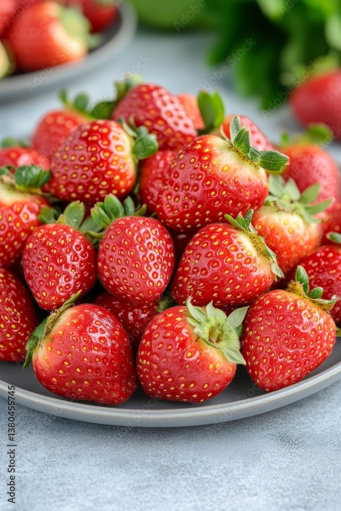 Fresh, Juicy Organic Strawberries Piled High on a Plate, a Healthy, Delicious Summer Fruit Fresh, Juicy Organic Strawberries Piled High on a Plate, a Healthy, Delicious Summer Fruit