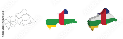 Central African Republic outline, fill with flag and 3d map