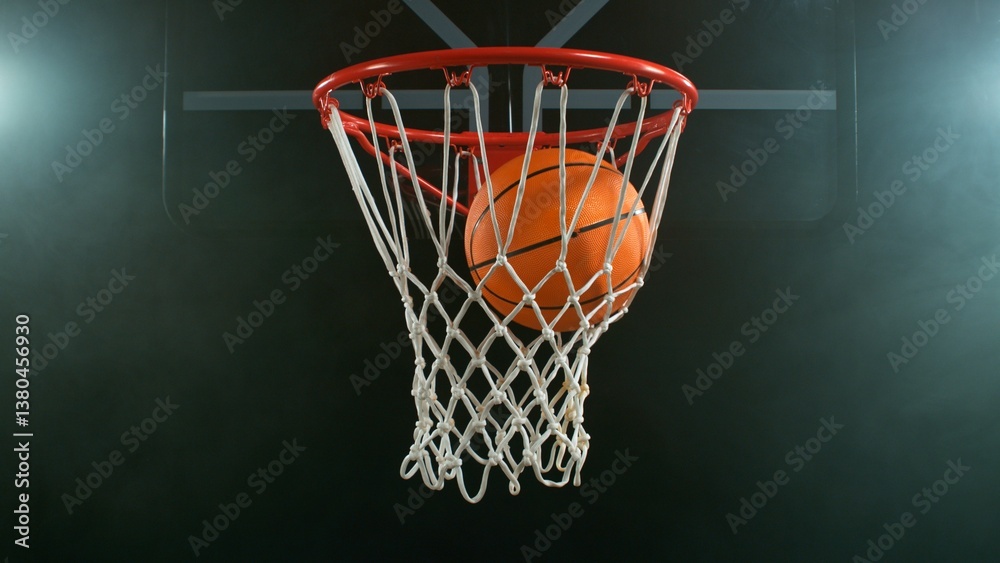 Freeze motion of basketball ball hitting the basket Freeze motion of basketball ball hitting the basket