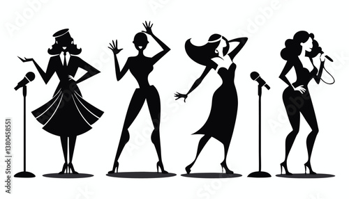 Silhouettes of dancing ballerinas and dancers in motion