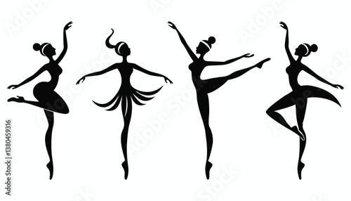 Silhouettes of dancing ballerinas and dancers in motion