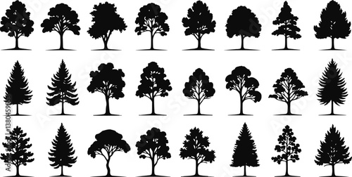 set of trees silhouettes , vector illustration