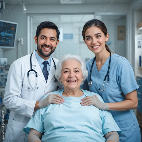 doctor and nurse with a happy  patient 