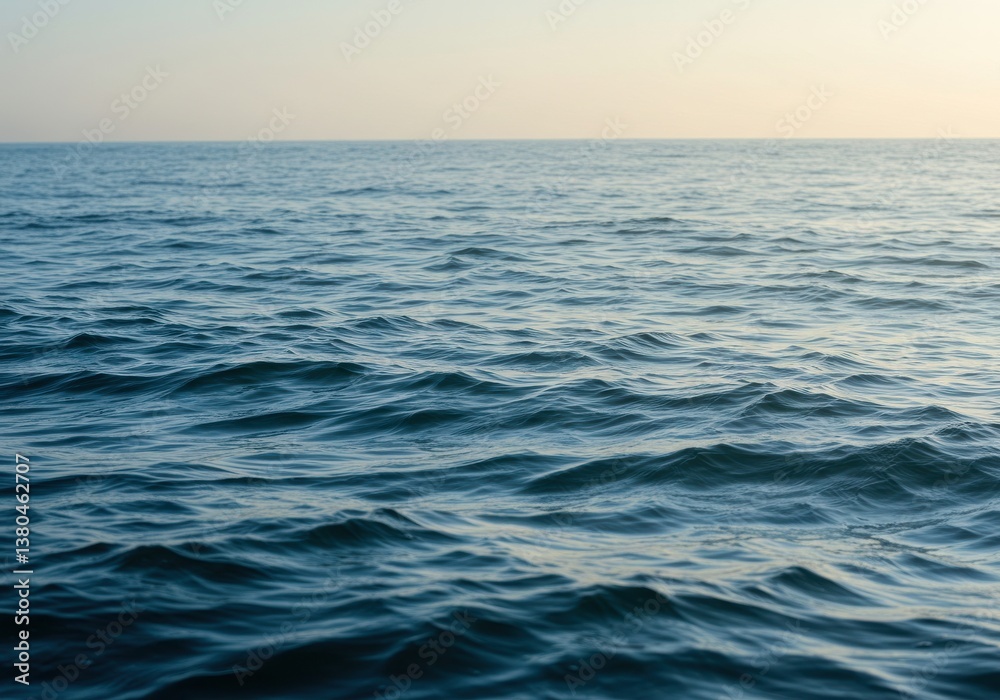 Obraz premium A serene view of the ocean with gentle waves under a soft sky at golden hour light reflecting softly