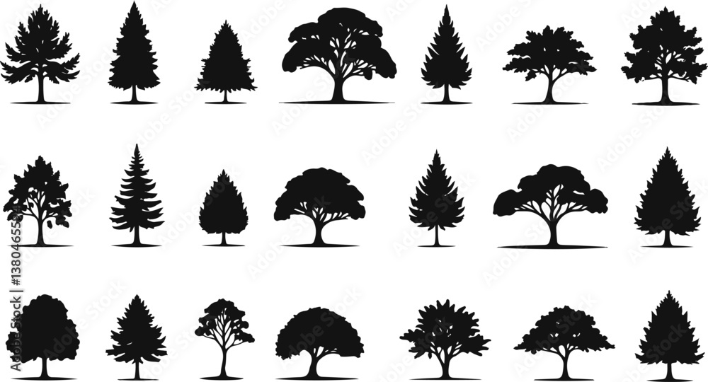 set of trees silhouettes , vector illustration