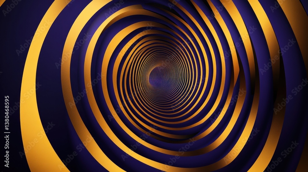 Fototapeta premium Abstract Gold and Purple Swirl Tunnel: A mesmerizing digital artwork showcasing a vibrant spiral vortex