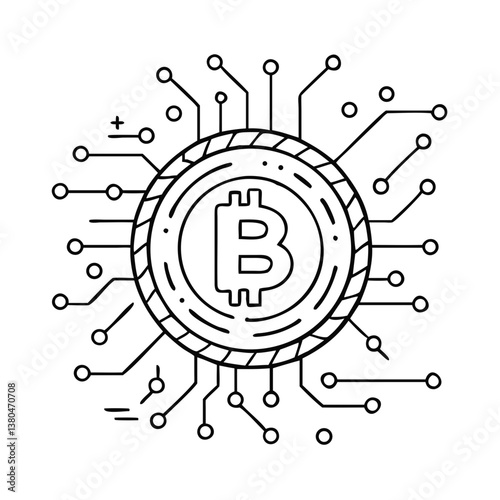 Minimalist digital crypto coin with circuit board design and decentralized finance concept