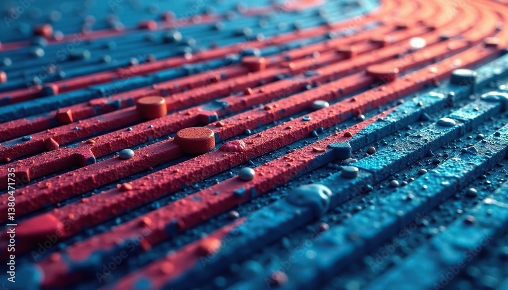 Fototapeta premium Close-up of a textured surface showing repetitive lines mimicking a racetrack , abstract, macro, lines