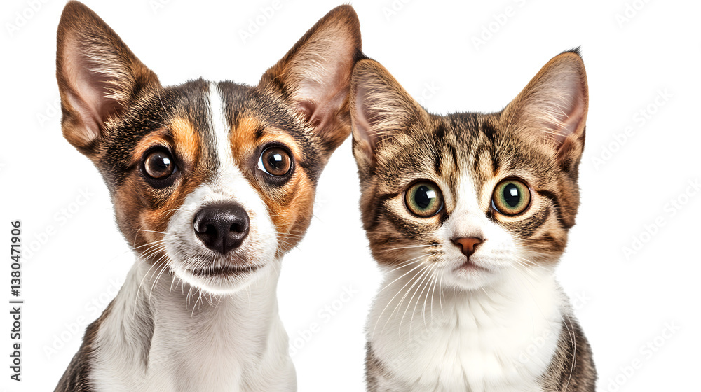 Obraz premium Close-Up Portrait of Dog and Cat Standing Together in Harmony Captured in a Single Frame