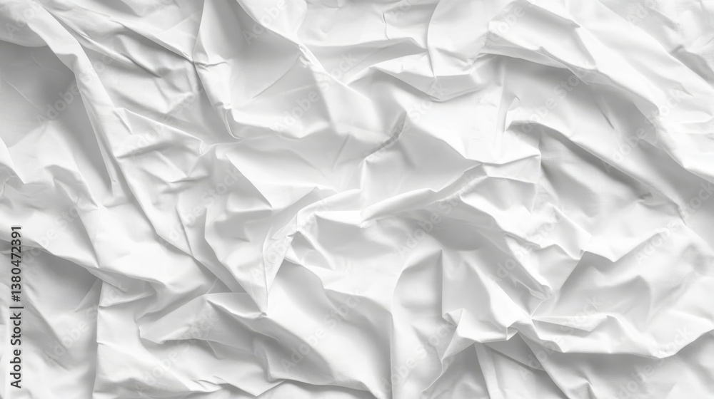 Fototapeta premium Crumpled White Cotton Fabric with Light Shadow and Texture Detail