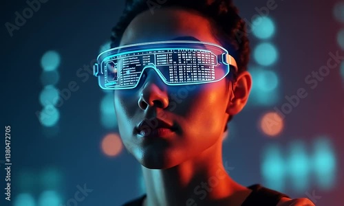 Futuristic Woman with Neon Tech Glasses