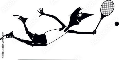 Young man playing tennis. 
Tennis court. Smiling young man hits the ball. Black and white illustration
