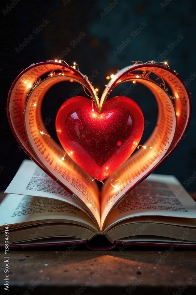 A stylized heart with book pages unfolding from it, book, books A stylized heart with book pages unfolding from it, book, books