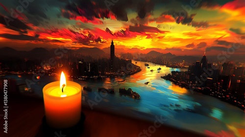 Hong Kong Sunset Candlelit Cityscape Dream.