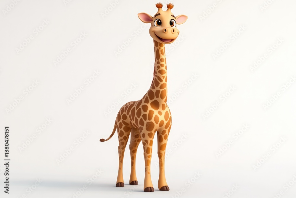 Obraz premium Cheerful cartoon giraffe with big eyes and friendly smile, showc