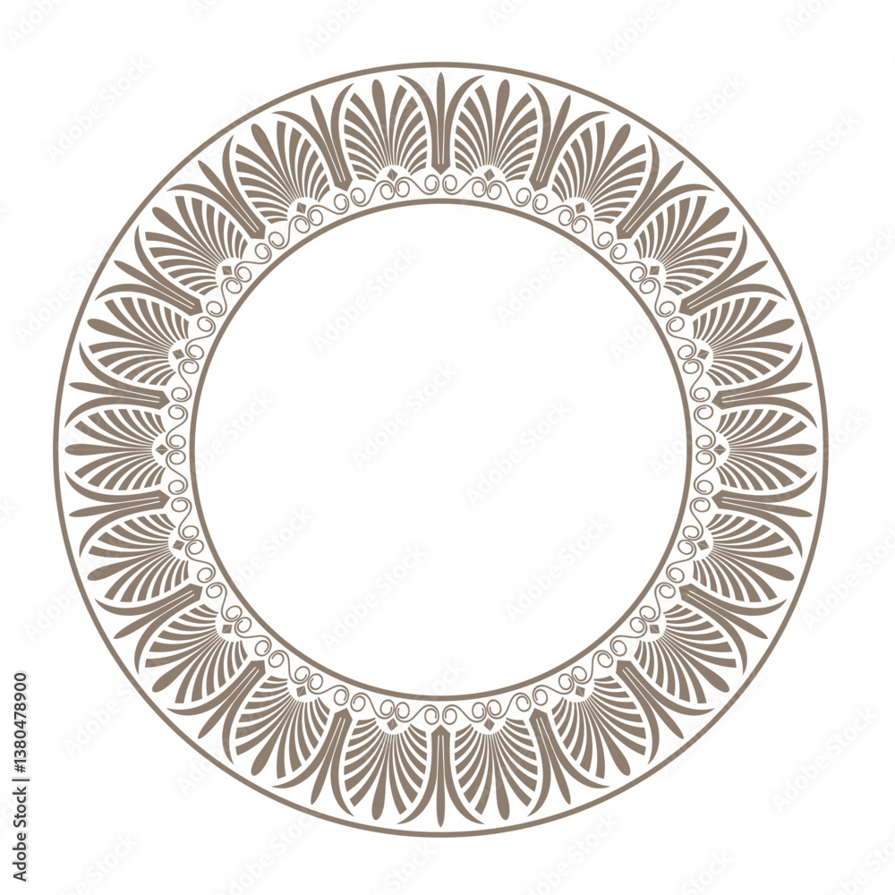 Vector round golden classic frame. Greek meander. Circle of Ancient Greece and the Roman Empire. Circle european border. Byzantine painting. Border, plate. Typical egyptian, assyrian and greek motives Vector round golden classic frame. Greek meander. Circle of Ancient Greece and the Roman Empire. Circle european border. Byzantine painting. Border, plate. Typical egyptian, assyrian and greek motives