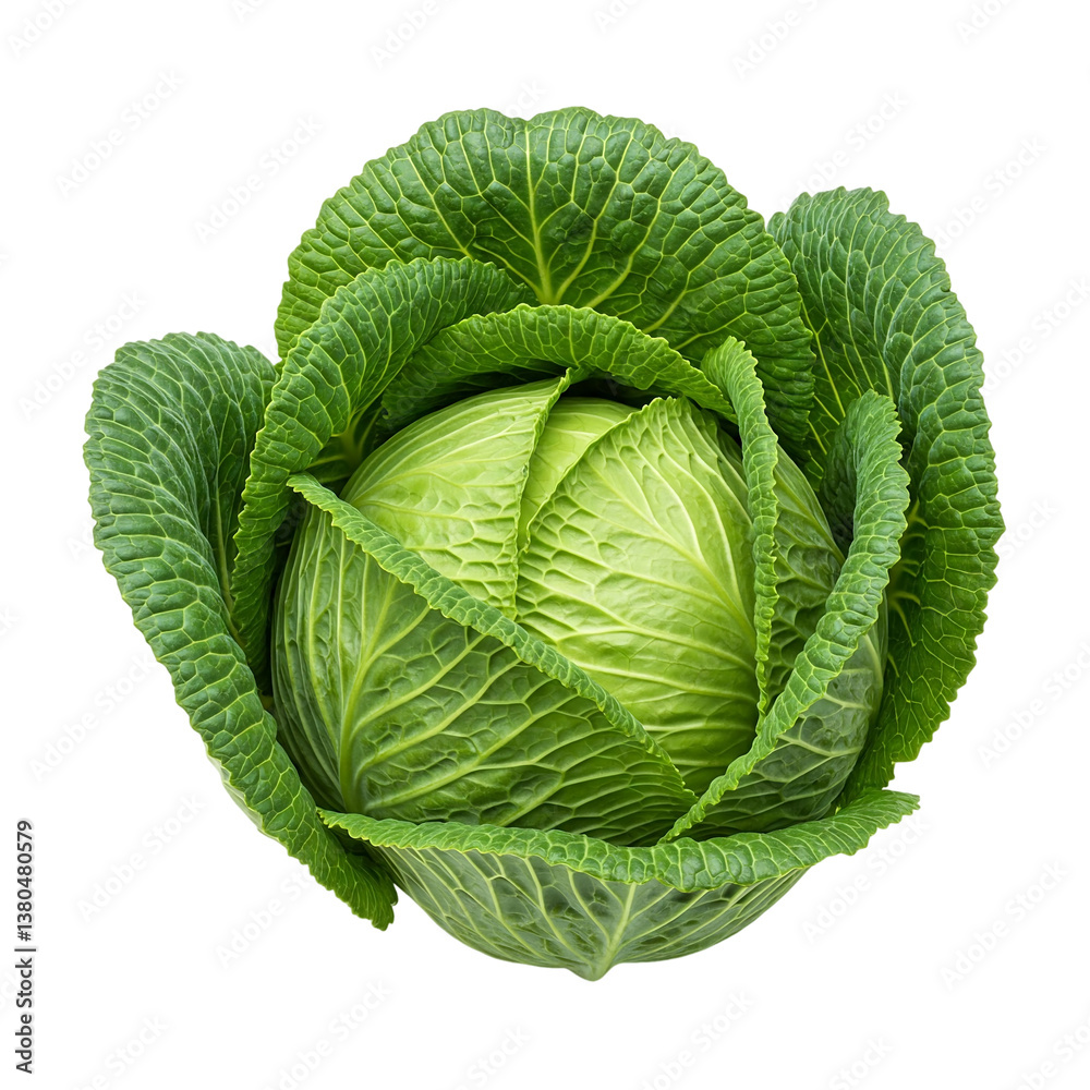 Fototapeta premium Fresh Savoy Cabbage Head, Isolated on White Background