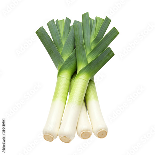 Multiple Leeks with Green Leaves, Clean Cutout