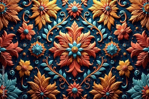 Obraz na płótnie Intricate floral damask textile, opulent swirls , ornate, floral pattern, pattern w salonie