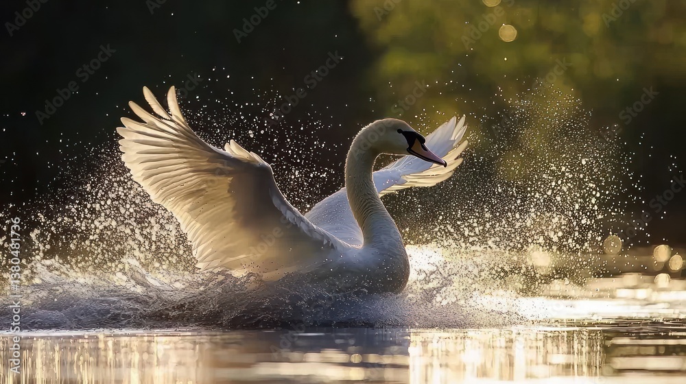 Fototapeta premium Majestic Swan Taking Flight: A Serene Moment of Grace and Beauty