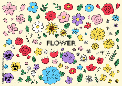 花の手描きイラストセット