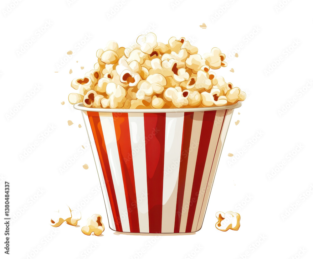 Popcorn in a Striped Bucket – Isolated on Transparent Background Popcorn in a Striped Bucket – Isolated on Transparent Background