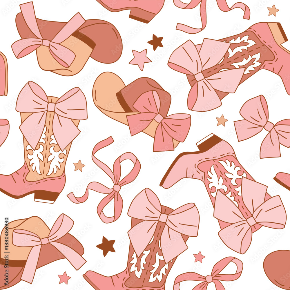 custom made wallpaper toronto digitalSeamless vector pattern with western cowgirl boots with bow and rope. Hand drawn rodeo background. EPS 10 vector file. Perfect for textile, wallpaper or nursery print design.