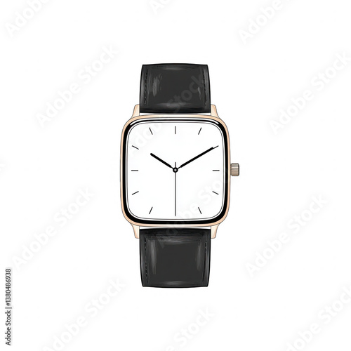 Stylish square watch with a minimalist design, featuring a clean white dial and black leather strap. Perfect for both casual and formal occasions, adding elegance to any outfit.