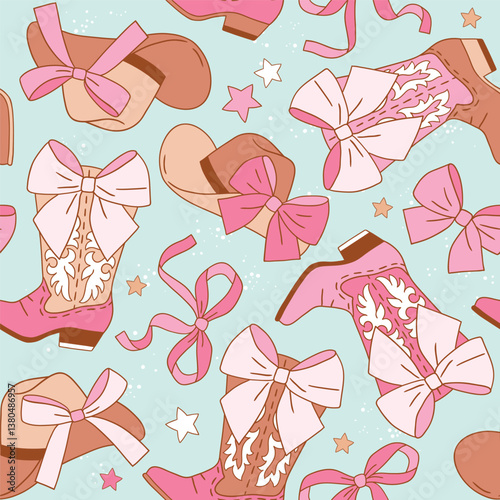 Seamless vector pattern with western cowboy boots. Hand drawn rodeo background. EPS 10 vector file. Perfect for textile, wallpaper or nursery print design.