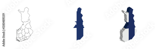 Finland outline, fill with flag and 3d map