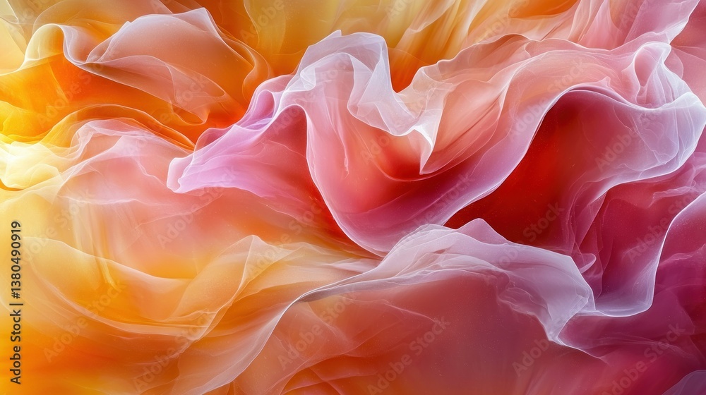 Obraz premium Abstract Swirling Fabric in Warm Hues: A Symphony of Orange, Pink, and White