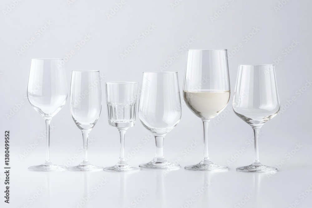 Fototapeta premium Elegant arrangement of various glass types showcasing distinct s