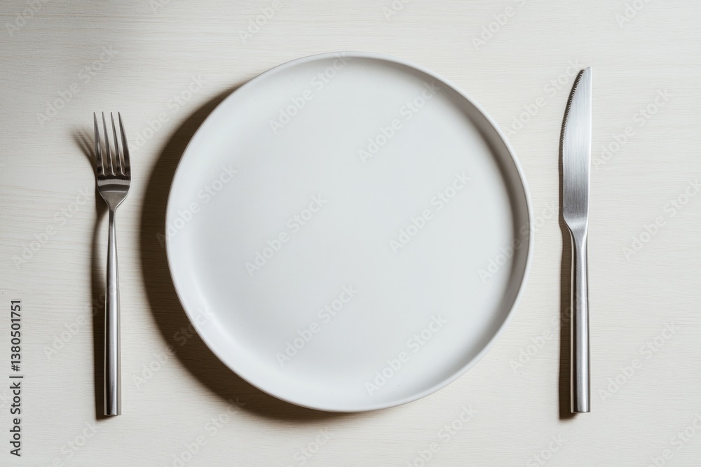 Minimalist table setting showcases elegant white plate with slee Minimalist table setting showcases elegant white plate with slee
