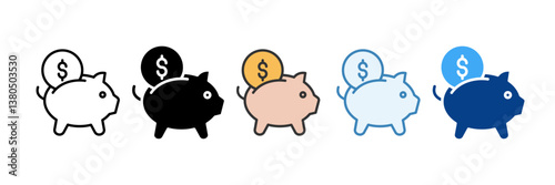Piggy Bank  Icon Set Multiple Style Collection