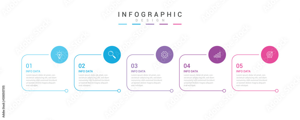 Modern minimalist elegant clean circular 5 steps editable infographic design template vector