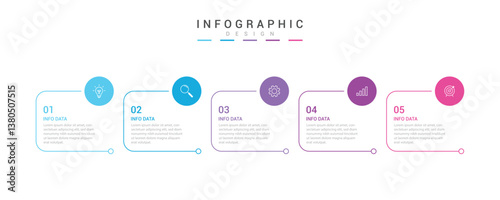 Modern minimalist elegant clean circular 5 steps editable infographic design template vector