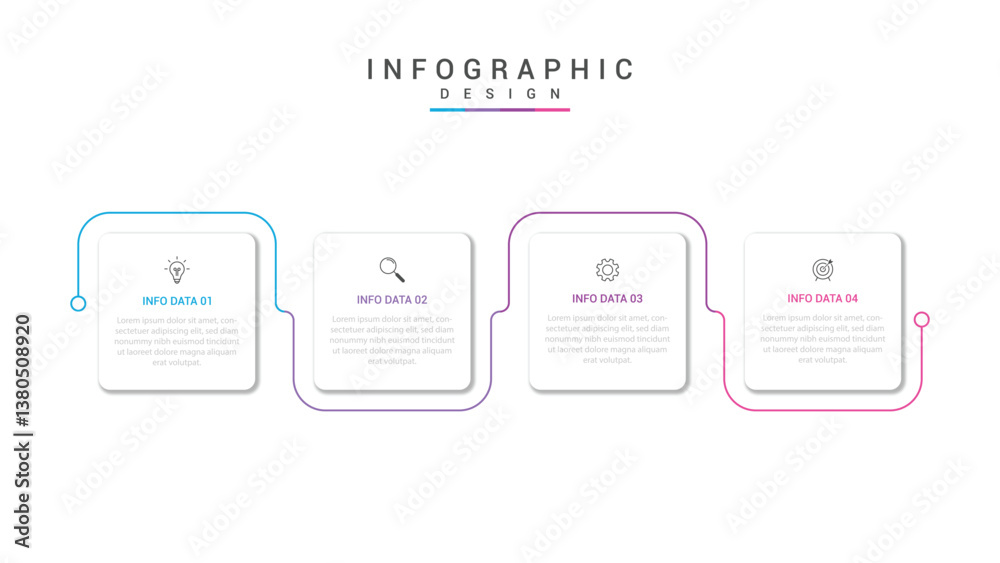 4 steps infographic template with 4 options. Flowchart that can be used for business report, data visualization and presentation. Timeline infographic elements vector illustration 4 steps infographic template with 4 options. Flowchart that can be used for business report, data visualization and presentation. Timeline infographic elements vector illustration