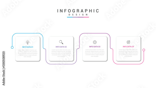 4 steps infographic template with 4 options. Flowchart that can be used for business report, data visualization and presentation. Timeline infographic elements vector illustration