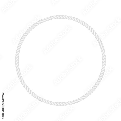 White rope round frame. Blank string cord circle border. nautical, western, rustic vintage design element for logos, labels, and banners.