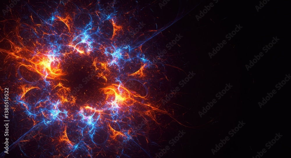 Obraz premium Abstract Fiery Nebula Cosmic Energy Explosion in Deep Space, Digital Art
