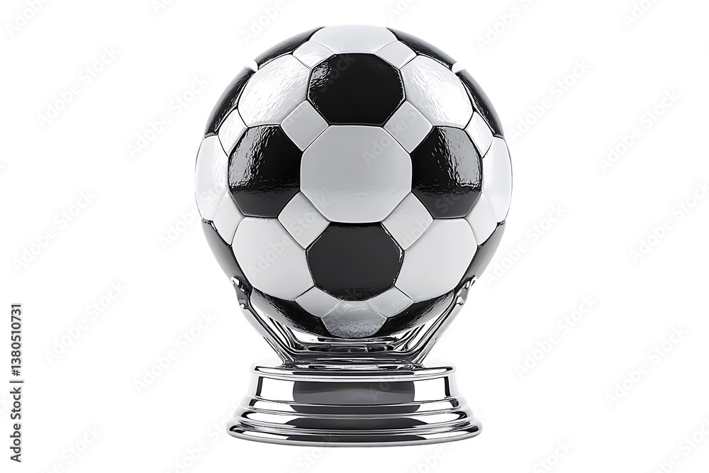 Naklejka premium Classic Soccer Ball on Modern Silver Trophy Stand