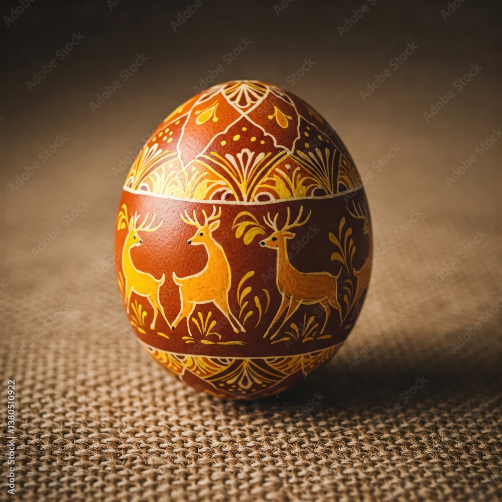 Traditional Pysanka with Deer and Ornament Traditional Pysanka with Deer and Ornament