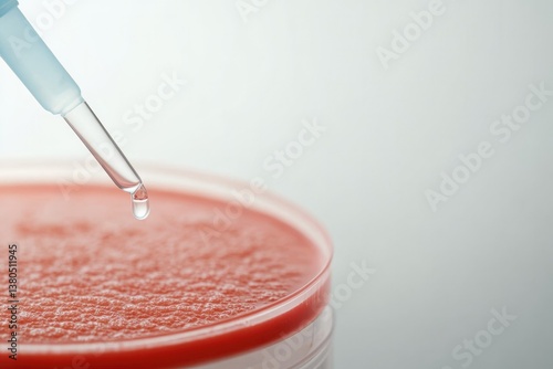 Droplet falling from pipette into petri dish, showcasing precisi