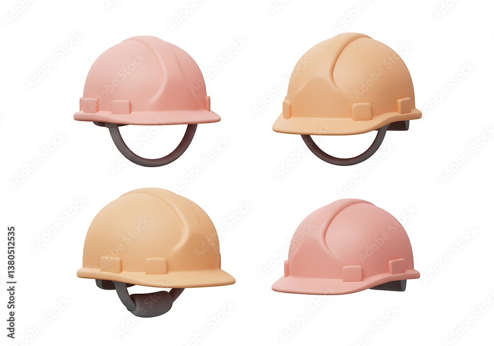 Fototapeta premium Multiple Construction Helmets Displayed Featuring Pink and Orange Protective Gear