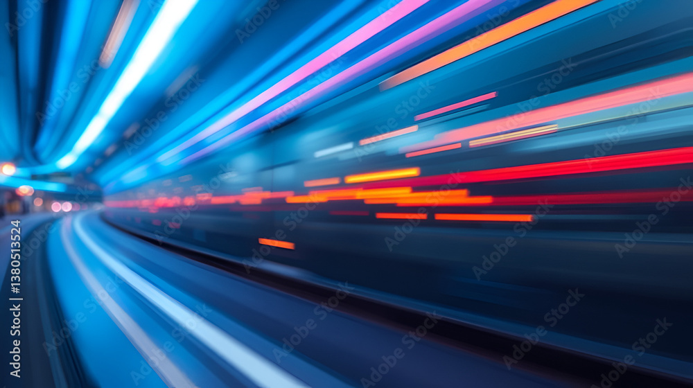 Abstract light speed background with blurred blue, orange, and red lines, symbolizing high-speed data transfer or futuristic transportation. Abstract light speed background with blurred blue, orange, and red lines, symbolizing high-speed data transfer or futuristic transportation.